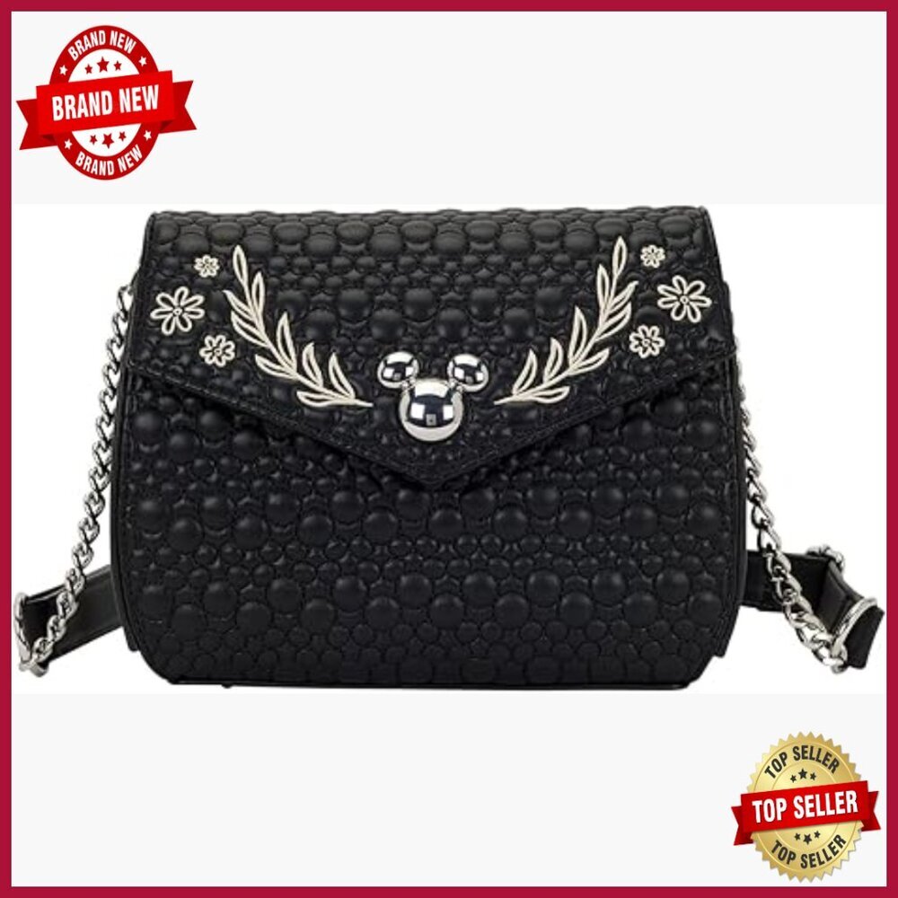 Faux Leather Crossbody Bag with Mickey Mouse Quilted Pattern